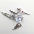 Silver hummingbird pendant with pear-shaped clear stone and ruby eye accent - Pear Stone Hummingbird (YB0010) / Silver (YB0010)