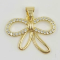 Elegant gold-plated bow pendant necklace with sparkling cubic zirconia pavé stones - Ring Rhinestone Bowknot Pendant (YB0047 Gold)