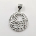 Silver MAMA pendant with heart details and white cubic zirconia pave setting - Silver Round Zirconia MAMA Pendant