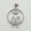 Silver bird pendant with pavé zirconia and heart detail in a polished finish - Two Birds Heart Style (YB0007) / Silver (YB0007)