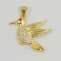 Elegant gold plated hummingbird pendant necklace with sparkling white zircons and ruby eye - Hummingbird Wings Open (YB0053) / Gold (YB0053)