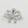 Silver bow necklace pendant with sparkling pavé-set zircons on a simple metal loop - Hollow Silver Butterfly Accessory (YB0025 Silver)