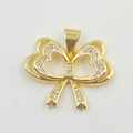 Gold-plated bow necklace with heart-shaped pendant and sparkling zircon stones - Double Heart Bowknot Pendant (YB0041 Gold)