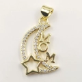 Gold MOM pendant with crescent moon and star zircon pave setting for necklaces - Gold Moon MAMA Pendant
