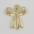 Golden bow pendant with sparkling zircon stones and a polished metal mounting ring - Tassel Ribbon Bowknot Pendant (YB0042 Gold)
