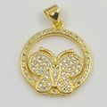 Golden butterfly pendant with sparkling white zircons in a circular frame - Circular Frame Butterfly Pendant (DL0010 Gold)