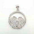 Silver bow pendant with sparkling cubic zirconia pavé detailing on circular frame - Ring Hollow Butterfly Pendant (DL0010 Silver)