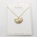 Gold shell pendant necklace with white pearl and rhinestones on jewelry display card - Opening Shell Pearl Pendant A With Chain And Packaging