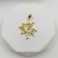 Polished gold sun pendant necklace with spiral design and sparkling central zircon stone - Gold-Tone Single Rhinestone Spiral Style (Style I)