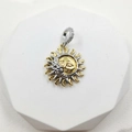 Gold sunflower pendant with silver moon face design and sparkling zircon bail - Two-Tone Gold and Silver Sun and Moon Style (Style M)