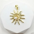 Gold sunflower pendant featuring a star shell inlay and hammer textured finish - Hammered Star Moon Sun Design (Style O)