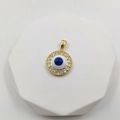 Eleganter Evil Eye Anhänger in Gold mit funkelnden blauen und klaren Zirkonsteinen - Klassisches rundes böses Auge (Augenstil K)