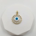 Türkische Evil Eye Halskette Anhänger mit Zirkonia Baguettes auf Displaystand - Radialer Zirkonia-Augenstil (Augenstil E)