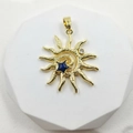 Bohemian gold plated sun pendant with blue star gemstone and textured finish - Dark Blue Star & Sun Design (Style P)