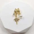 Gold pendant set with North Star zircon, pearl and single diamond on minimalist stand - Octagram Charm