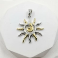 Two-tone gold and silver sun flower pendant with spiral center on white pedestal - Two-Tone Gold & Silver Spiral Style (Style R)