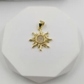 Golden sunburst pendant with sparkling zircon center on a minimalist white base - Core Pavé Sun Style (Style E)