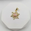 Golden sun pendant with pink opal stone and sparkling zircon accents for women - Pink Opal Sun Style (Style G)