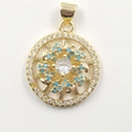 Mandala sunflower pendant with turquoise beads and cubic zirconia in gold plating - Round Flower Pendant Only (Without Chain)