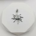 Polished silver sunflower pendant with wavy rays and bail in minimalist style - Silver Wave Ray Style (Style H)