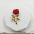 Elegant gold rose pendant with red velvet petals and sparkling white zircon leaf detail - Rose Charm