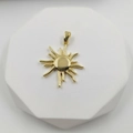 Minimalist gold plated sun pendant necklace charm with polished wavy sunburst details - Golden Polished Wave Style (Style K)