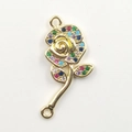 Gold rose flower pendant connector featuring multi-color zircons for jewelry making - Golden Rose Pendant Only (Without Chain)