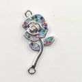 Silver rose flower pendant connector with multicolor zircon stones for jewelry DIY - Silver Rose Pendant Only (Without Chain)