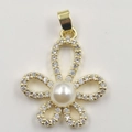 Golden flower pendant featuring central pearl and crystal petals on white background - Golden Five-Petal Pearl Flower Pendant Only (Without Chain)