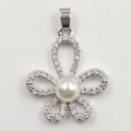 Silver flower pendant with pave-set zircons and a white pearl center for women - Silver Five-Petal Pearl Flower Pendant Only (Without Chain)