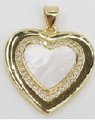 Close-up of golden heart pendant with mother of pearl inlay and crystal border - Double Nested Heart Design (6086130910315)