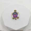 Golden sea turtle pendant with a purple-blue gradient gemstone and white zircon stones - Purple Zircon Turtle Pendant