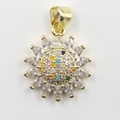 Golden sunflower pendant necklace with vibrant multicolor stones and pear-cut crystal rays - Golden Colorful Rhinestone Sunflower Pendant Only (Without Chain)