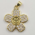Golden sunflower clover pendant with white zircon petals and centered smiley face design - Golden Smile Five-Petal Flower Pendant Only (Without Chain)