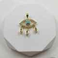 Gold Evil Eye pendant necklace with blue turquoise and sparkling white zircon accents - Teardrop Accented Style E / Pendant Only (Without Chain)