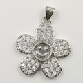 Silver sunflower pendant with sparkling crystals and a central smiley face charm - Silver Smile Five-Petal Flower Pendant Only (Without Chain)