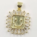 Square gold smiley face pendant with radiating cubic zirconia crystals and textured finish - Golden Smile Petal Pendant Only (Without Chain)