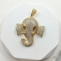 Gold plated elephant pendant necklace with sparkling cubic zirconia and red gem eyes - Full Rhinestone Elephant Head Style