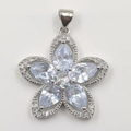Silver flower pendant with pear-cut cubic zirconia and silver metal floral design - Large Silver Five-Petal Flower Pendant Only (Without Chain)