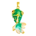 Detail of goldfish pendant with green enamel drip and polished gold plating finish - Enameled Goldfish Light Green