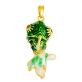Detail of goldfish pendant with green enamel and orange gemstone eye in golden finish - Enameled Goldfish Dark Green