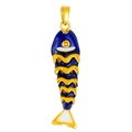 Detail of a colorful Y2K fish pendant with blue and yellow enamel on a gold metal base - Enameled Carp Dark Blue (Large)
