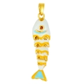 Detailed close-up of Y2K moving fish pendant with colorful enamel and orange zircon eye - Enameled Carp White (Large)