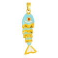 Detailed macro view of Y2K gold-plated fish pendant with colorful enamel and orange gemstone - Enameled Carp Light Blue (Small)