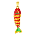 Macro detail of moving koi fish pendant with colorful enamel scales and gold hardware - Enameled Carp Light Red (Small)