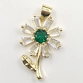 Minimalist golden sunflower pendant with green gemstone center and white zircon petals - Golden Baguette Sunflower Pendant Only (Without Chain)