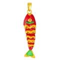 Macro view of fish pendant featuring colorful enamel details and golden metal base - Enameled Carp Light Red (Large)