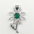 Silver sunflower pendant necklace featuring a green center stone and sparkling clear petals - Silver Baguette Sunflower Pendant Only (Without Chain)