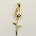 Rose flower pendant in gold plating with pink cat-eye gemstone and white zirconias - Pink Tulip Pendant Only (Without Chain)