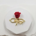 Rose and infinity heart pendant with red velvet flower and gold zircon settings - Rose Infinity Charm